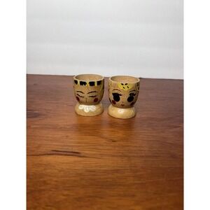 Set of 2 Vintage Handmade & Hand Painted Set of ‎ Wooden Egg Cups from Japan